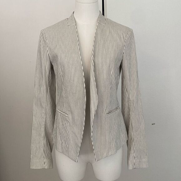 Theory Pinstripe Open Front Lanai Canvas Blazer Size 6 - Picture 2 of 8